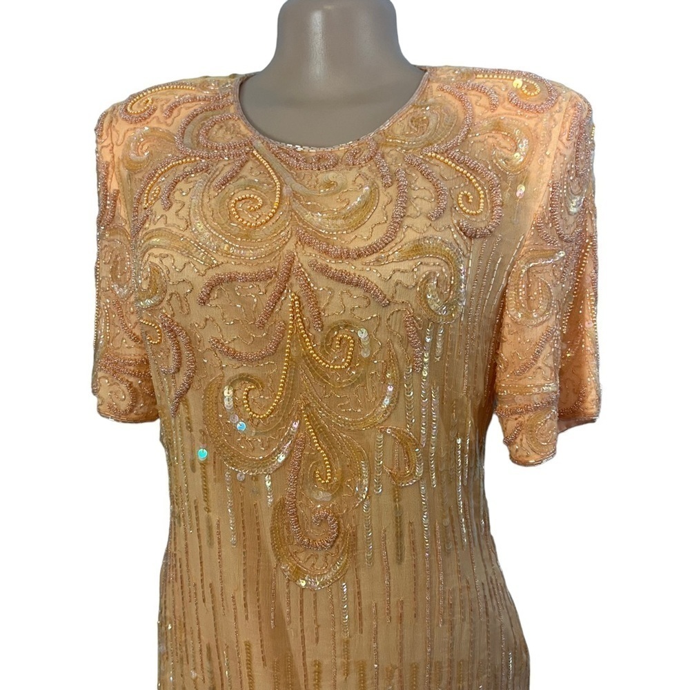 Jewel Queen Vintage Dres Sherbert Orange Short Sleeve Silk - Picture 2 of 12